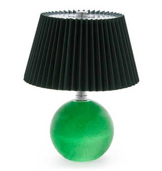 Crystal-Style Glass LED Portable Cordless Table Lamp with Green Pleated Shade in Gift Box