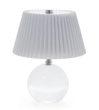 Crystal-Style Glass LED Portable Cordless Table Lamp with White Pleated Shade in Gift Box
