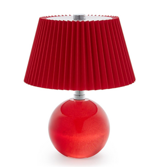 Crystal-Style Glass LED Portable Cordless Table Lamp with Red Pleated Shade in Gift Box