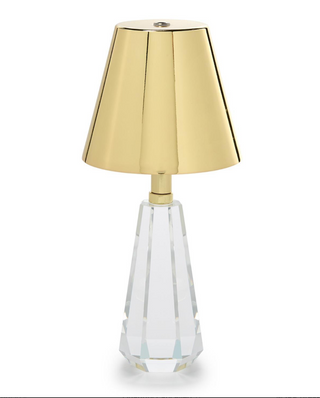 Faceted Crystal-Style Glass LED Portable Cordless Table Lamp with Gold Metallic Shade in Gift Box