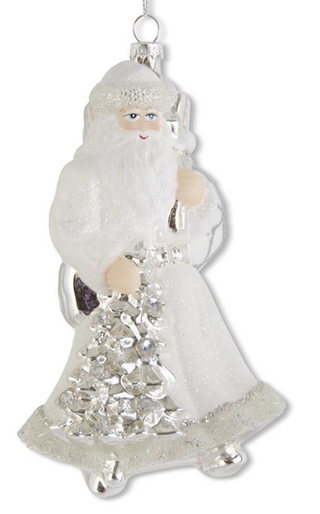 White and Silver Glass Santa Ornament