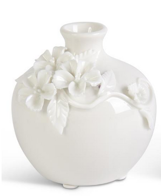 Short Ceramic Vase with Raised Flowers