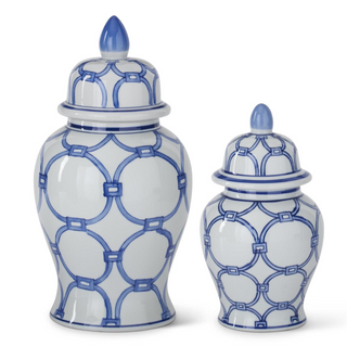 Green & White Lidded Ginger Jars