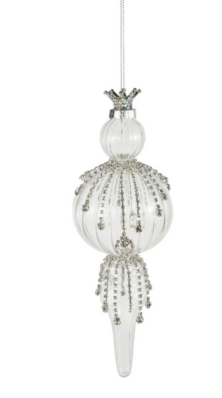 Glass Finial Ornament with Faux Crystal Icicles