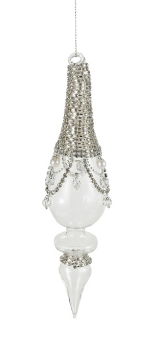 Glass Finial Ornament with Faux Crystal Icicles
