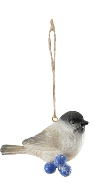 Resin Bird with Berries Ornament