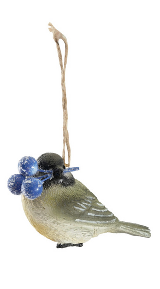 Resin Bird with Berries Ornament