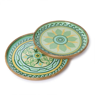 Garden View Wooden Round Trays with Enamel, Set of 2 by Two's Company