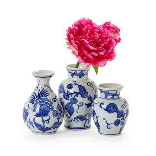 Hand-Painted Blue & White Floral Chinoiserie Vases, Set of 3 by Two's Company