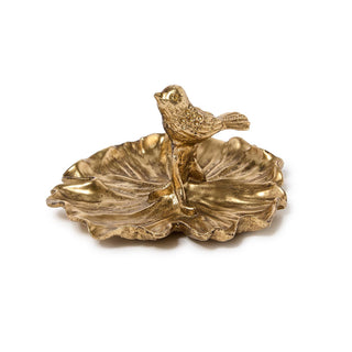 Song Bird on Gold Gingko Leaf Trinket Dish by Two's Company