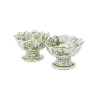 Chinoiserie Green Scalloped Footed Bowl by Two's Company