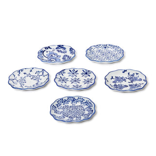 Chinoiserie Hand-Painted Blue & White Tidbit Dishes, Set of 6 by Two's Company