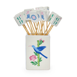 Mahjong Bud Vase / Pick Holder with 20 Dot Cocktail Picks by Two's Company