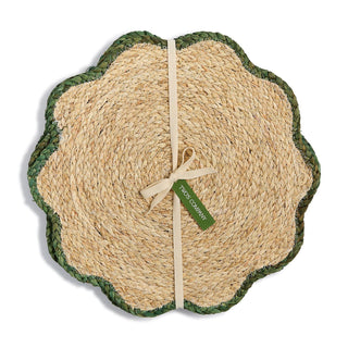 Handwoven Green Scalloped Edge Placemats, Set of 4 by Two's Company