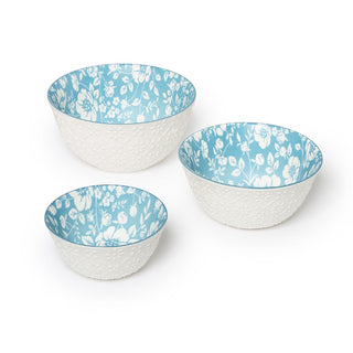 Cottage Blue Floral Bouquet Serving Bowls, Set of 3 by Two's Company