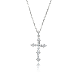 Brilliant Round Prong Set Gothic Cross Necklace