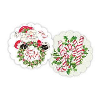 Ho Ho Ho Santa with Wreath Scalloped Gift Tags