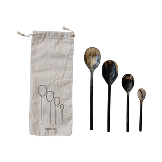 Natural Horn Measuring Spoons with Drawstring Bag