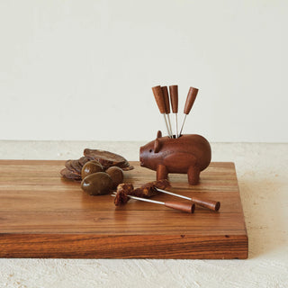 Wood Pig Appetizer Fork Set