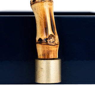 Navy Wood and Metal Tray with Handles