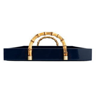 Navy Wood and Metal Tray with Handles