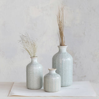 Grey Embossed Stoneware Vases