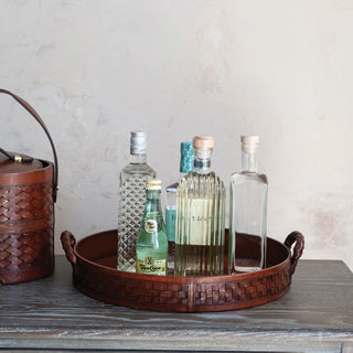 Woven Leather Tray with Braided Handles