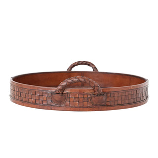 Woven Leather Tray with Braided Handles