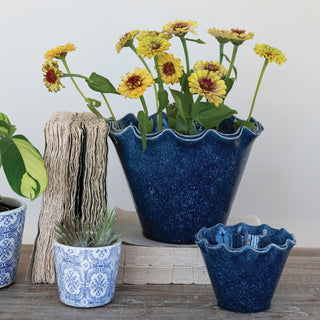 Decorative Stoneware Bowl/Planter with Ruffled Edge