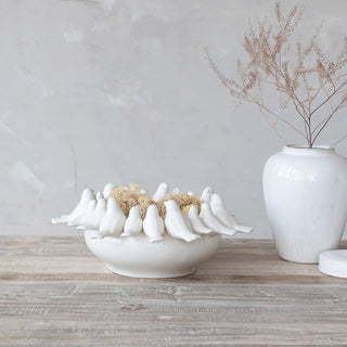 Decorative Stoneware Bowl/Planter with Birds on Rim