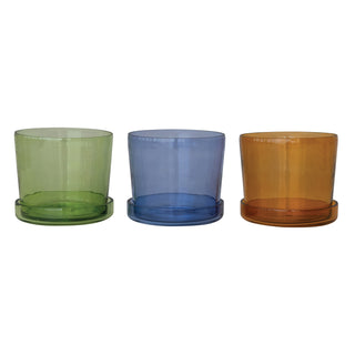 Hand Blown Recycled Glass Planter with Saucer 6"