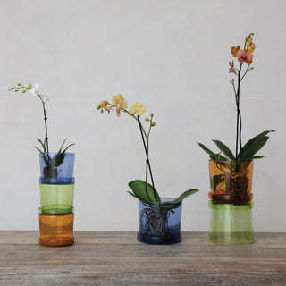 Hand Blown Recycled Glass Planter with Saucer 6"