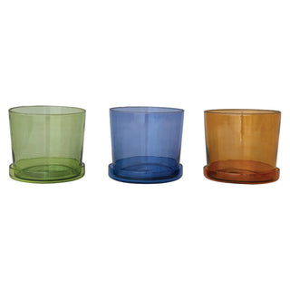 Hand Blown Recycled Glass Planter with Saucer 8"