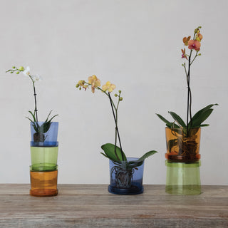 Hand Blown Recycled Glass Planter with Saucer 8"