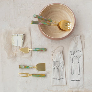 Cheese Knives with Marble and Resin Handles