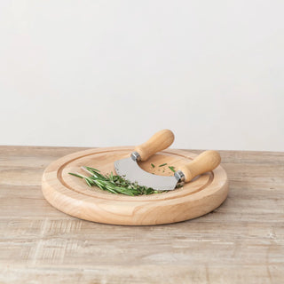 Rubberwood Cutting Board with Mezzaluna