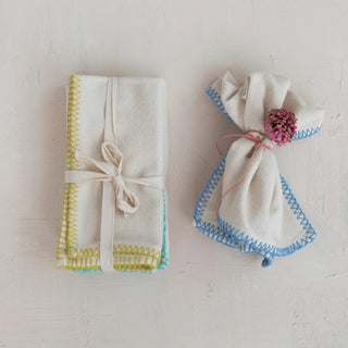 Cotton Napkins w/ Blanket Stitch Colored Edge