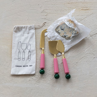 Cheese Knives with Gold Resin Handles