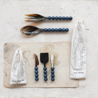 Natural Horn Salad Servers with Marbled Handles