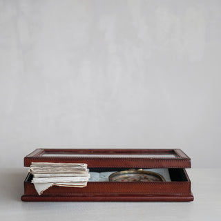 Handmade Leather Box with Glass Lid