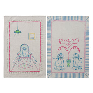 Cotton & Linen Tea Towel with Staffordshire Dog Scene, 2 Styles