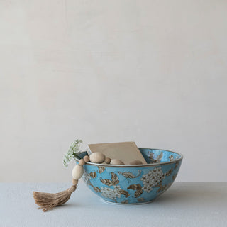 Hand-Painted Stoneware Serving Bowl with Cherry Blossoms