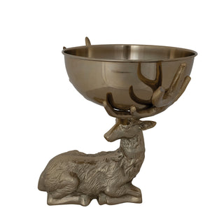 Cast Aluminum Reindeer with Antlers Holding Removable Bowl