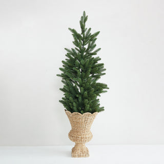 Hand-Woven Rattan Scalloped Urn, Natural
