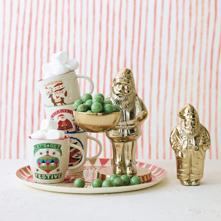 Cast Aluminum Santa Holding Bowl, Gold Finish