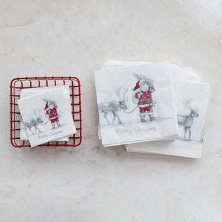 Santa Leading Reindeer Paper Cocktail Napkins