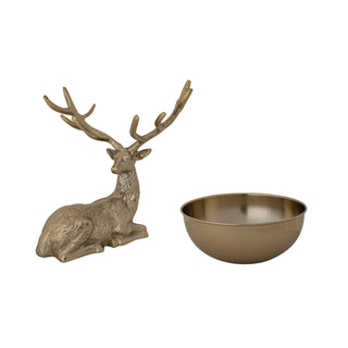 Cast Aluminum Reindeer with Antlers Holding Removable Bowl