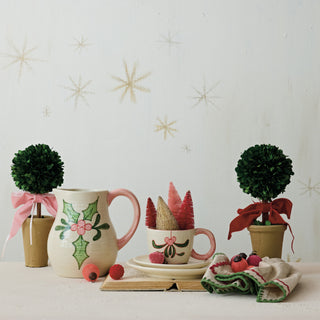 Dried Boxwood Tree in Terra-cotta Pot with Red Velvet Bow