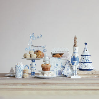White & Blue Stoneware Plate with Tree
