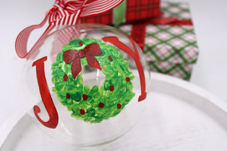 Joy with Wreath Glass Ornament